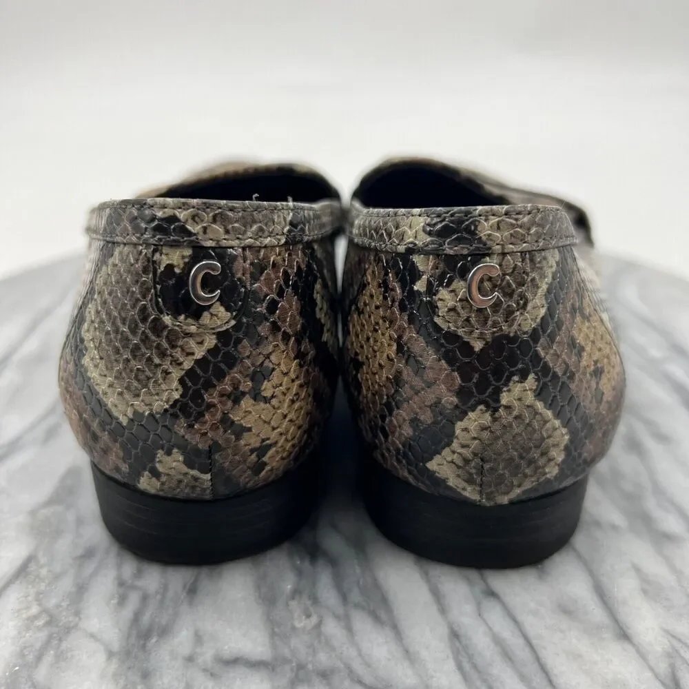 Sam Edelman Circus Loafer Womens 7 Brown Leather Snake Print Slip On Flats Shoes